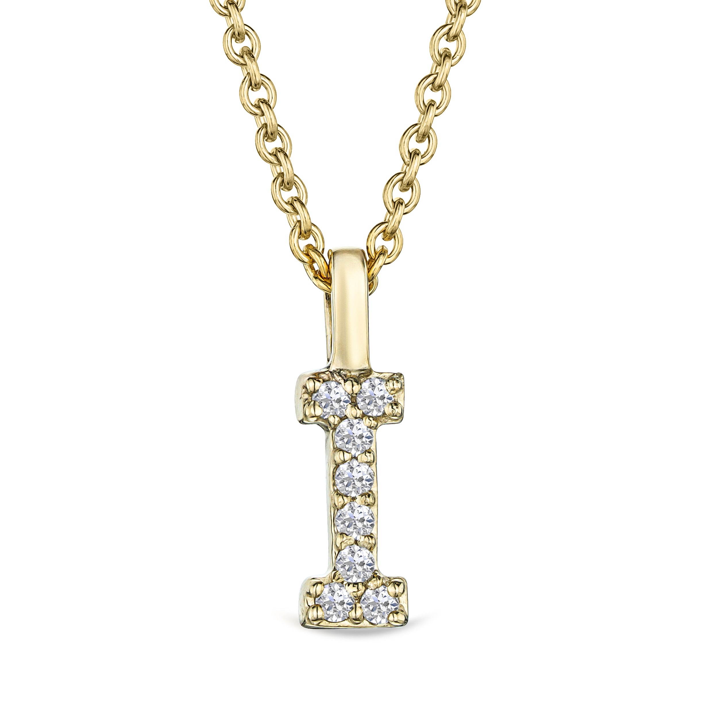 Love Letter Initial I Lab Diamond Necklace set in 9K Yellow Gold